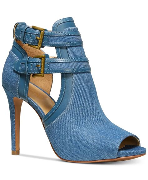 michael michael kors blaze peep toe dress booties denim|Blaze Denim and Leather Open.